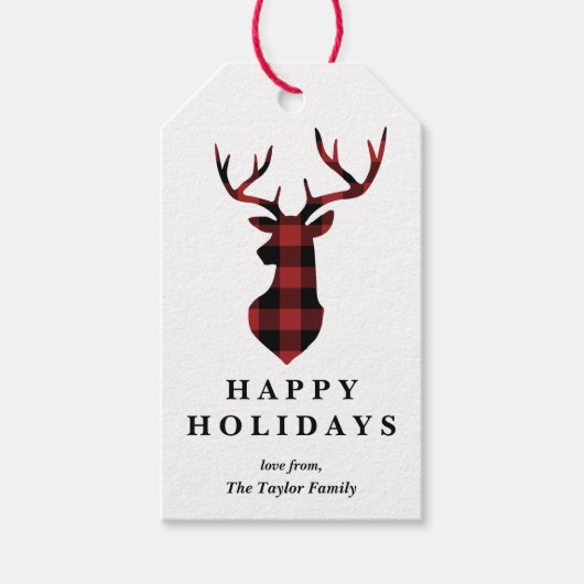 Red Buffalo Pset met kerstmis Deer Silhouette Cadeaulabel (Voorkant)