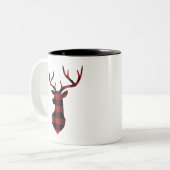 Red Buffalo Pset met kerstmis Deer Silhouette Tweekleurige Koffiemok (Voorkant links)