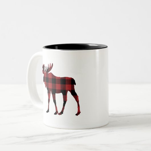 Red Buffalo Pset met kerstmis Silhouette Tweekleurige Koffiemok (Voorkant links)