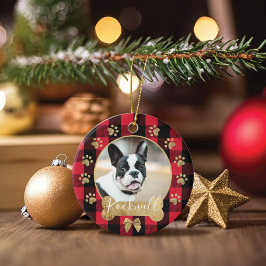 Red Buffalo Pset Pattern Gold Bow Family Foto Keramisch Ornament