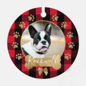 Red Buffalo Pset Pattern Gold Bow Family Foto Metalen Ornament (Achterkant)