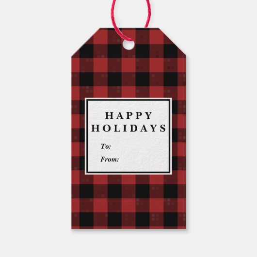 Red Buffalo Pset Pattern kerstnaam Cadeaulabel (Voorkant)