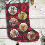 Red Buffalo Pset Persoonlijke foto van Pet Collage Kleine Kerstsok<br><div class="desc">Vernietig je thuis en bederf je favoriete huisdier met deze superschattige en leuke persoonlijke foto collage en kerst op monogram in een rood en zwart buffel design. 12 foto's, 6 aan weerszijden, voor al uw jaren favoriete foto's en herinneringen. U kunt een foto doen om elke maand van het jaar...</div>