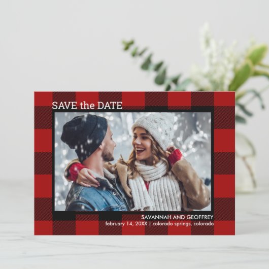 Red Buffalo Pset Photo Wedding Save The Date (Staand voorkant)