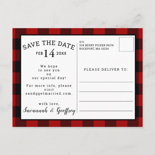 Red Buffalo Pset Photo Wedding Save the Date Aankondigingskaart (Achterkant)