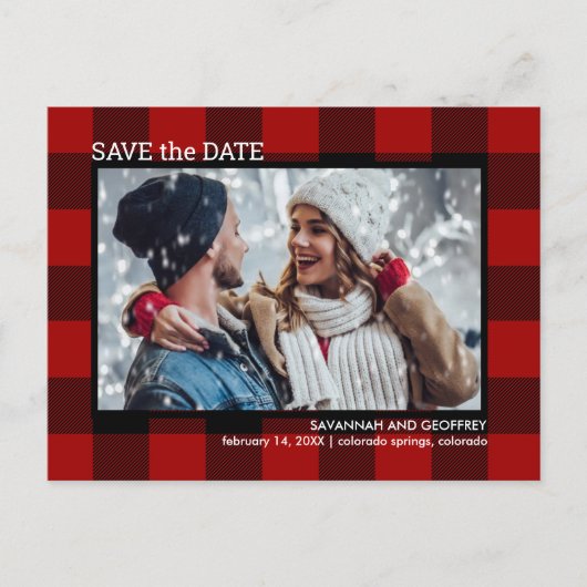 Red Buffalo Pset Photo Wedding Save the Date Aankondigingskaart (Voorkant)