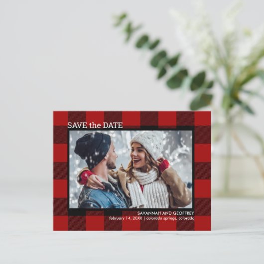 Red Buffalo Pset Photo Wedding Save the Date Aankondigingskaart (Staand voorkant)