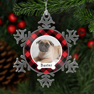 Red Buffalo Pset Puppy Dog Foto Tin Sneeuwvlok Ornament