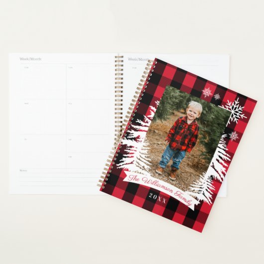 Red Buffalo Pset Rustic Pine Trees Familie Foto Planner (Display)