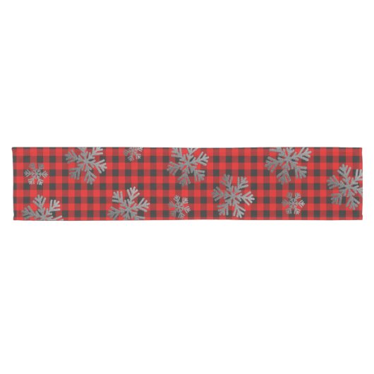 Red Buffalo Pset Silver Glitter Snowflakes Korte Tafelloper (Horizontaal)