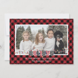 Red Buffalo Pset Snow Believe Photo Holiday Card Feestdagenkaart