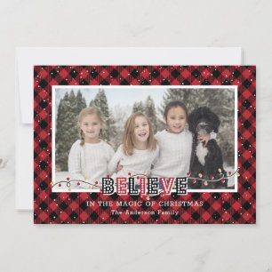 Red Buffalo Pset Snow Believe Photo Holiday Card Feestdagenkaart