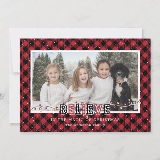 Red Buffalo Pset Snow Believe Photo Holiday Card Feestdagenkaart (Voorkant)