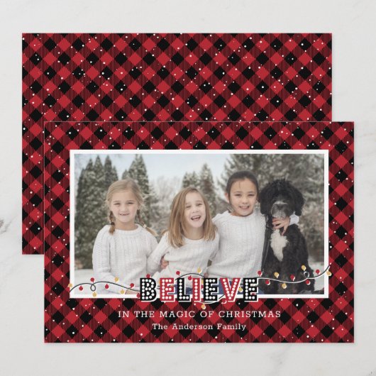 Red Buffalo Pset Snow Believe Photo Holiday Card Feestdagenkaart (Voorkant / Achterkant)