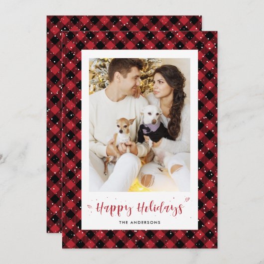 Red Buffalo Pset Snow Photo Holiday Kaarten (Voorkant / Achterkant)