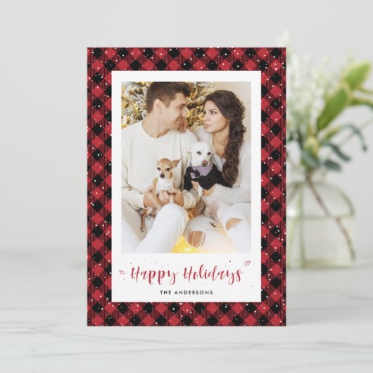 Red Buffalo Pset Snow Photo Holiday Kaarten (Staand voorkant)