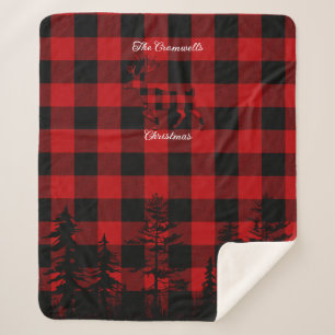 Red Buffalo Pset Stag Crest Familienaam Kerstmis Sherpa Deken