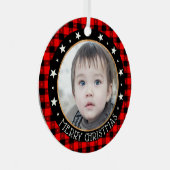 Red Buffalo Pset & Stars Merry Kerstmis Aangepast Metalen Ornament (Voorkant Rechts)