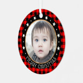 Red Buffalo Pset & Stars Merry Kerstmis Aangepast Metalen Ornament (Voorkant links)