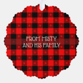 Red Buffalo Pset & Stars Merry Kerstmis Aangepast Ornament Kaart (Achterkant)