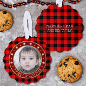 Red Buffalo Pset & Stars Merry Kerstmis Aangepast Ornament Kaart