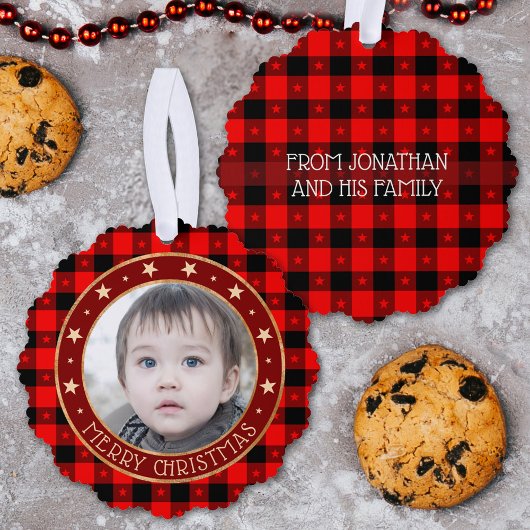 Red Buffalo Pset & Stars Merry Kerstmis Aangepast Ornament Kaart