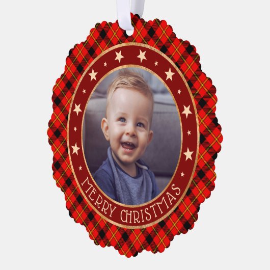 Red Buffalo Pset & Stars Merry Kerstmis Aangepast Ornament Kaart (Links)