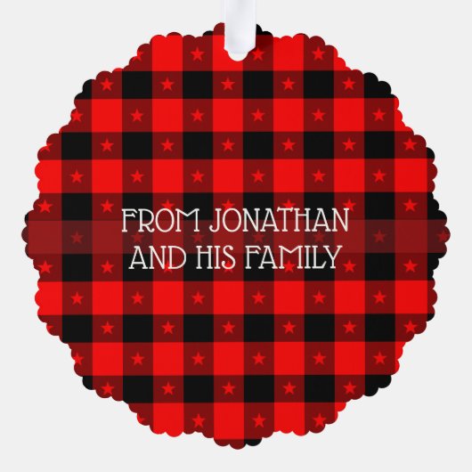 Red Buffalo Pset & Stars Merry Kerstmis Aangepast Ornament Kaart (Achterkant)