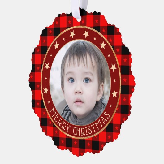 Red Buffalo Pset & Stars Merry Kerstmis Aangepast Ornament Kaart (Links)