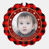 Red Buffalo Pset & Stars Merry Kerstmis Aangepast Ornament Kaart (Voorkant)