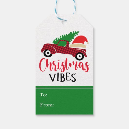 Red Buffalo Pset Truck Santa Hat kerstvibes Cadeaulabel (Achterkant)