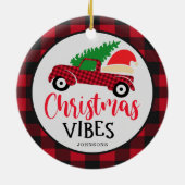 Red Buffalo Pset Truck Santa Hat kerstvibes Keramisch Ornament (Achterkant)