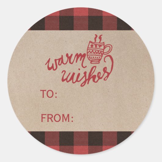 Red Buffalo Pset Warm Wishes Kerstnaam Ronde Sticker (Voorkant)