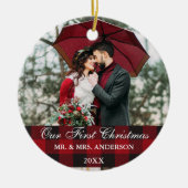 Red Buffalo Pset Weddenschap ons eerste kerstfeest Keramisch Ornament (Voorkant)