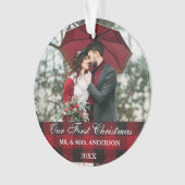 Red Buffalo Pset Weddenschap ons eerste kerstfeest Ornament (voorkant)
