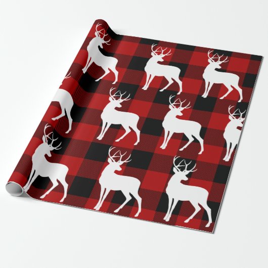 Red Buffalo Pset & White Deer Kerstmis Cadeaupapier (Uitgerold)