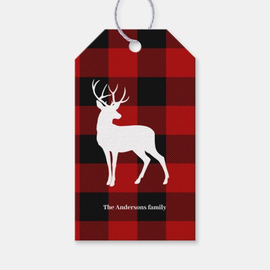 Red Buffalo Pset & White Deer | Persoonsnaam Cadeaulabel (Voorkant)