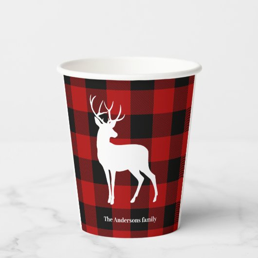 Red Buffalo Pset & White Deer | Persoonsnaam Papieren Bekers (Achterkant)