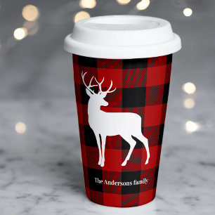 Red Buffalo Pset & White Deer   Persoonsnaam Papieren Bekers