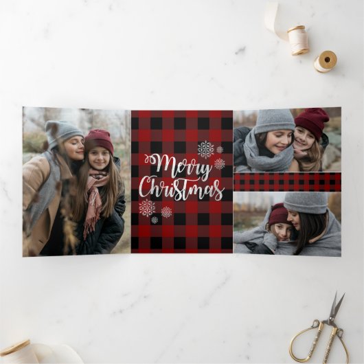 Red Buffalo Pset Year in Review kerstfoto Drieluik Wenskaart (Binnen)