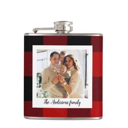 Red Buffalo spelden en persoonlijke naam en foto Heupfles (Voorkant)