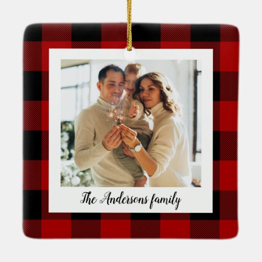 Red Buffalo spelden en persoonlijke naam en foto Keramisch Ornament (Achterkant)