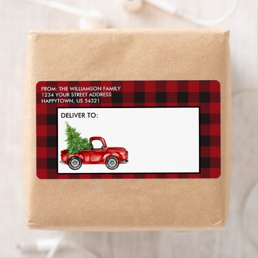 Red Buffalo Truck Holiday Mailing Etiket (Insitu)