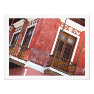 Red Building in Old San Juan Puerto Rico Foto Afdruk