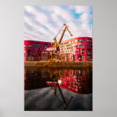 Red Building Reflections – Duisburg Harbourside Poster (Voorkant)