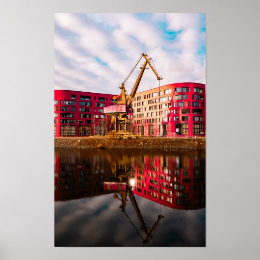 Red Building Reflections – Duisburg Harbourside Poster (Voorkant)