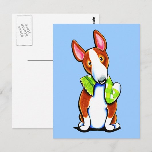 Red Bull Terrier Lets Play Briefkaart (Voorkant / Achterkant)