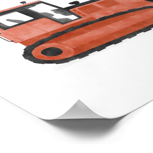 Red Bulldozer Construction Kinder Room Decor Poster (Hoek)