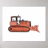 Red Bulldozer Construction Kinder Room Decor Poster (Voorkant)
