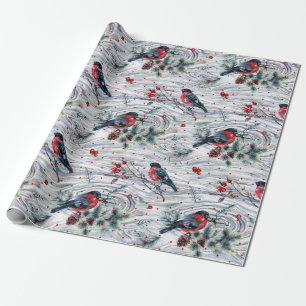 Red Bullfinch en kerstfeestpatroon Cadeaupapier
